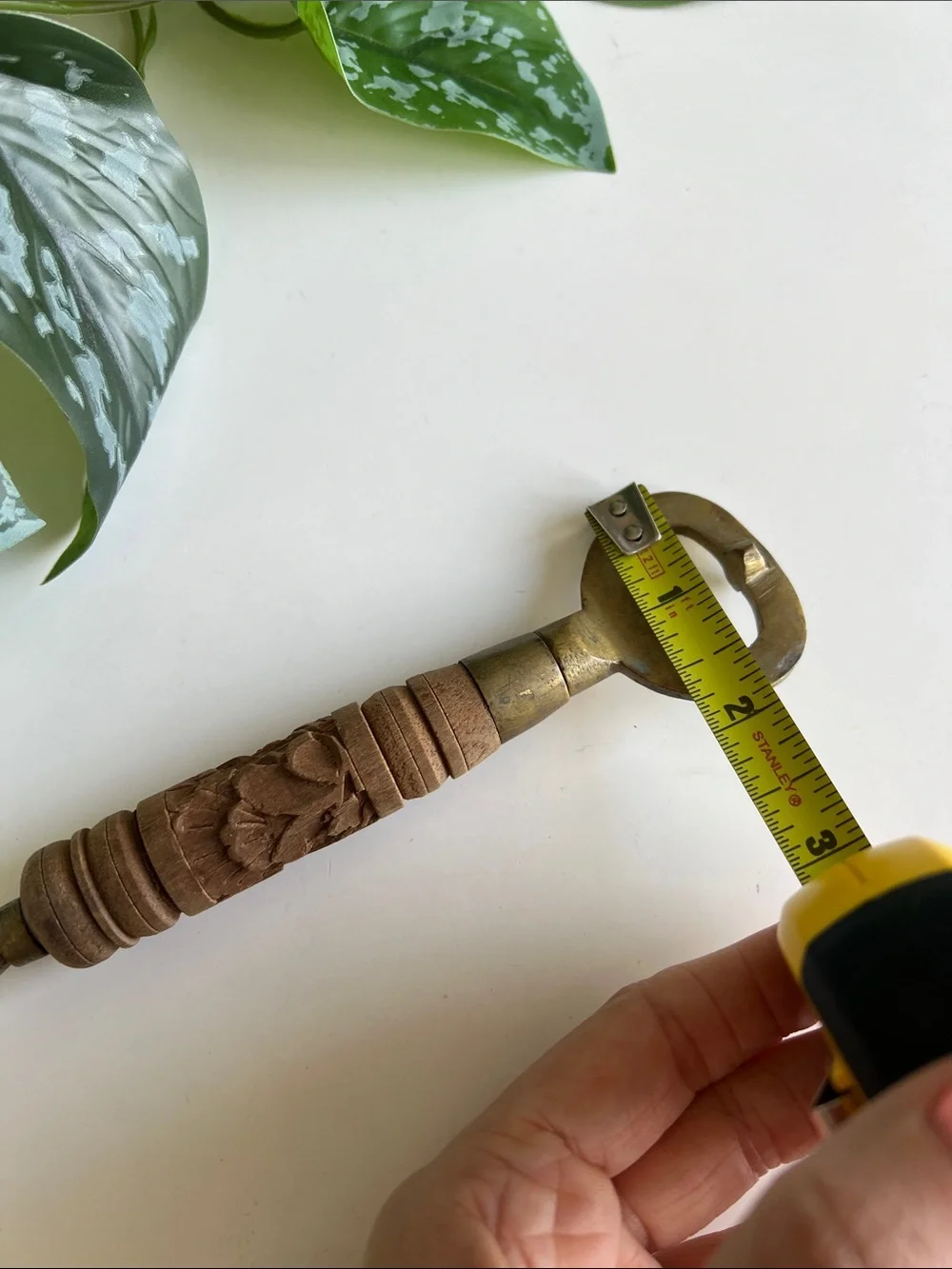 Vintage Brass Carved Wood Bottle Opener Barware